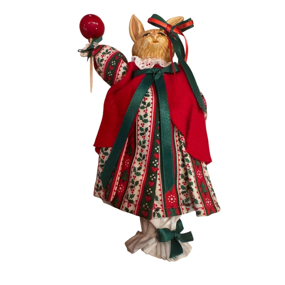 Just‎ Ducky 1983 Vintage Bunny Rabbit Figurine Red Green Holly Dress Candy Apple